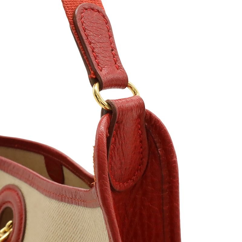 Hermes Vespa PM Shoulder Bag Shoulder Toile Ash Leather Beige Red Gold Hardware