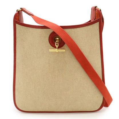 Hermes Vespa PM Shoulder Bag Shoulder Toile Ash Leather Beige Red Gold Hardware
