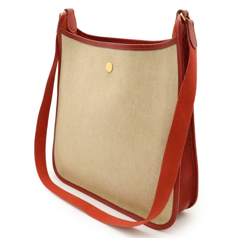 Hermes Vespa PM Shoulder Bag Shoulder Toile Ash Leather Beige Red Gold Hardware