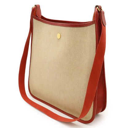 Hermes Vespa PM Shoulder Bag Shoulder Toile Ash Leather Beige Red Gold Hardware