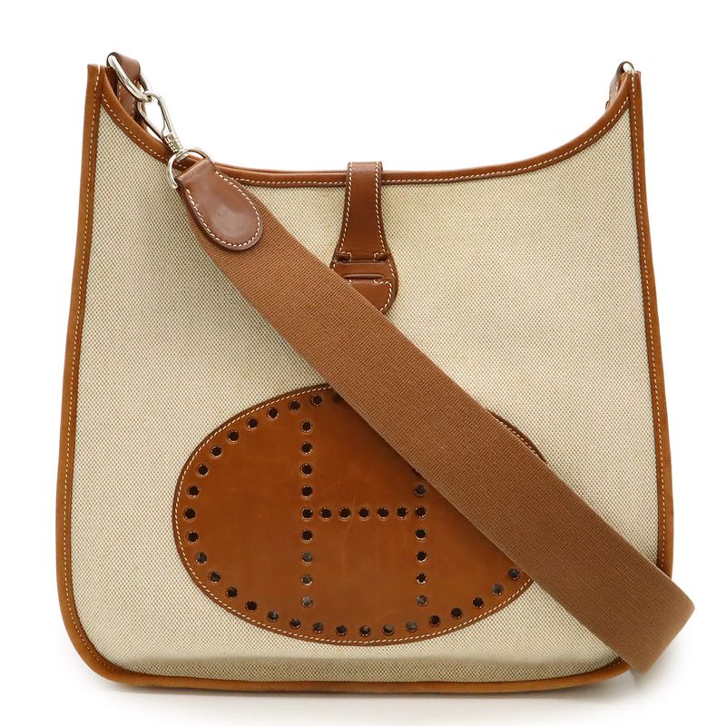 Hermes Evelyn I Evelyn 1 GM Shoulder Bag Shoulder Toile Ash Leather Natural