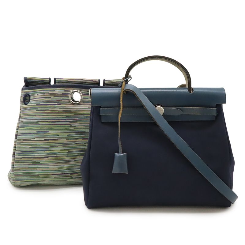 Hermes Herbag Her Bag PM Handbag 2way Shoulder Bag Toile Officier Vibrato