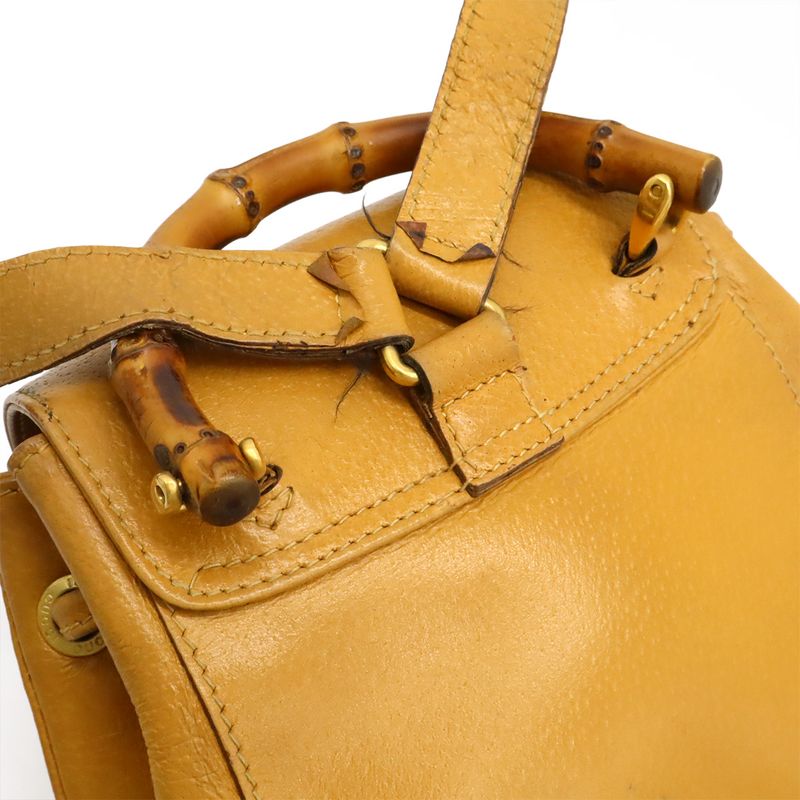Gucci Bamboo Backpack Sac Backpack Shoulder Bag Leather Beige Light Brown 003
