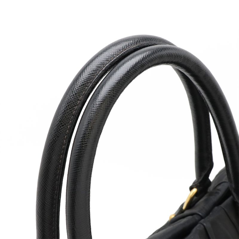 Prada Gather Tote Large Tote Handbag Leather Nero Black Gold Hardware Bn1232