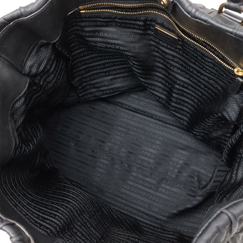 Prada Gather Tote Large Tote Handbag Leather Nero Black Gold Hardware Bn1232