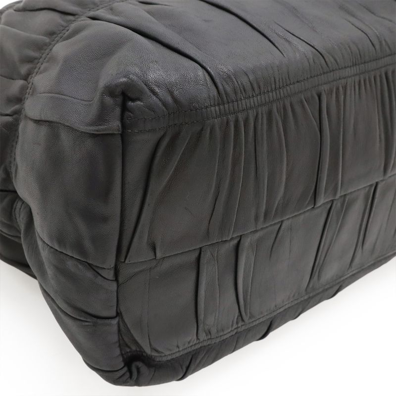 Prada Gather Tote Large Tote Handbag Leather Nero Black Gold Hardware Bn1232