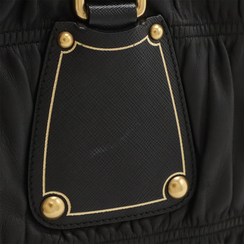 Prada Gather Tote Large Tote Handbag Leather Nero Black Gold Hardware Bn1232