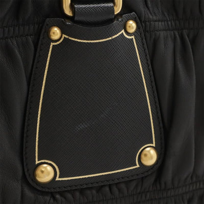 Prada Gather Tote Large Tote Handbag Leather Nero Black Gold Hardware Bn1232