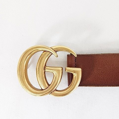 Gucci Belt GG Marmont Leather Brown Gold Color 80 32 AA