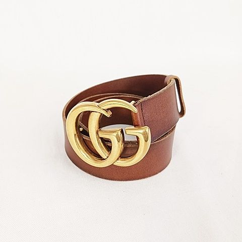 Gucci Belt GG Marmont Leather Brown Gold Color 80 32 AA