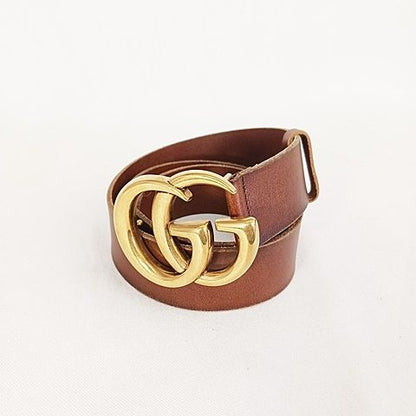 Gucci Belt GG Marmont Leather Brown Gold Color 80 32 AA