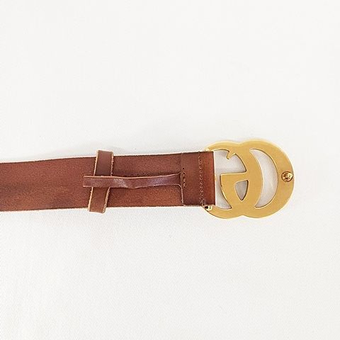 Gucci Belt GG Marmont Leather Brown Gold Color 80 32 AA