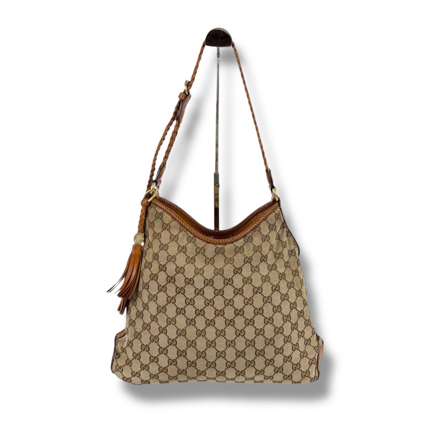 Gucci Shoulder Bag Gg Canvas 257026 Canvas Brown Tassel Charm Fringe Hobo Soho