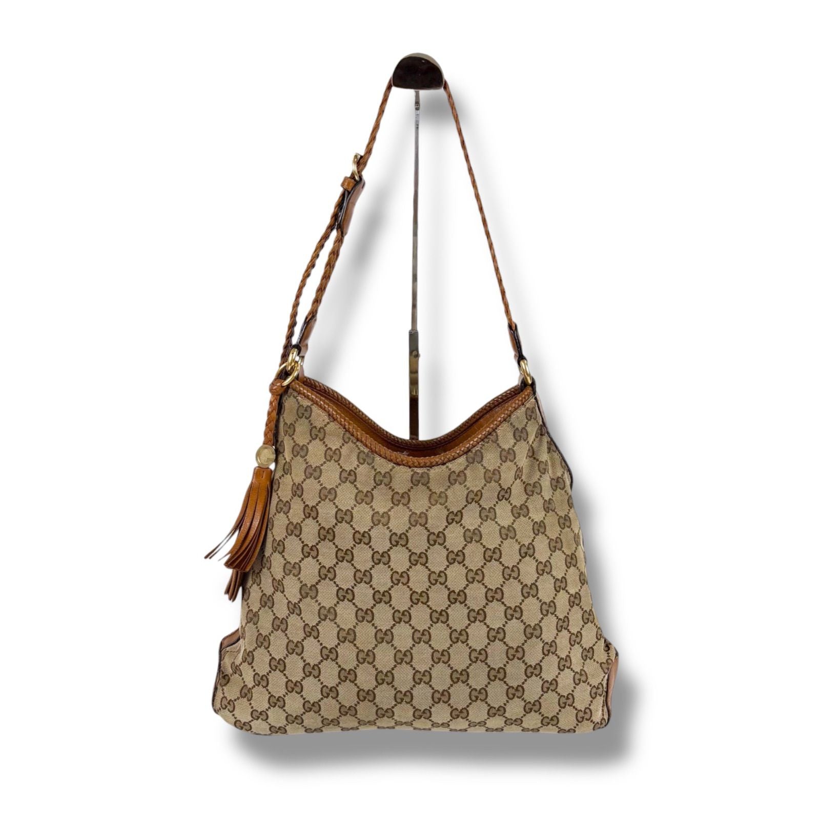 Gucci Shoulder Bag Gg Canvas 257026 Canvas Brown Tassel Charm Fringe Hobo Soho