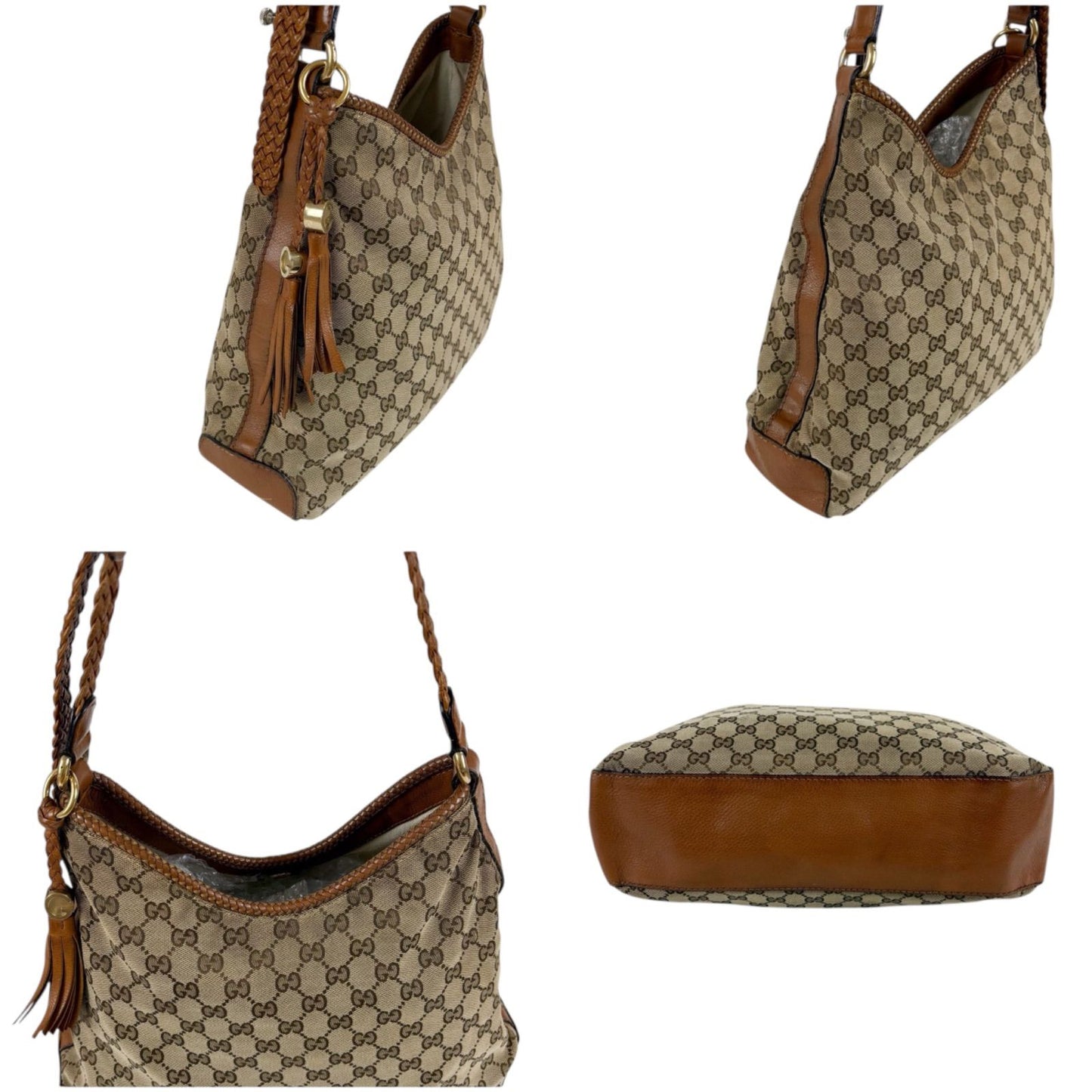 Gucci Shoulder Bag Gg Canvas 257026 Canvas Brown Tassel Charm Fringe Hobo Soho