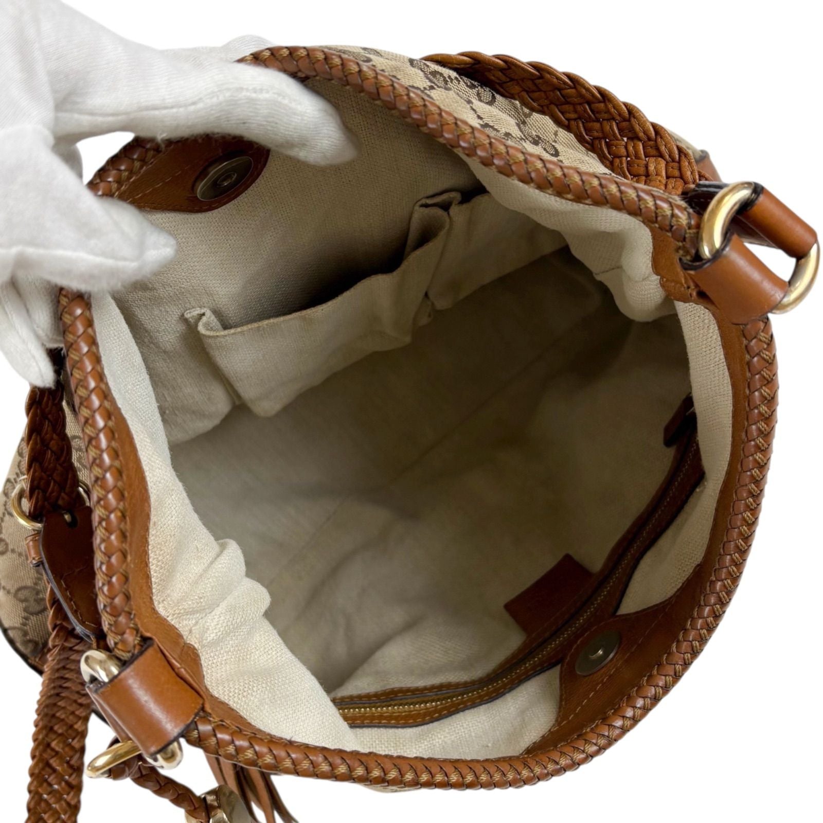 Gucci Shoulder Bag Gg Canvas 257026 Canvas Brown Tassel Charm Fringe Hobo Soho