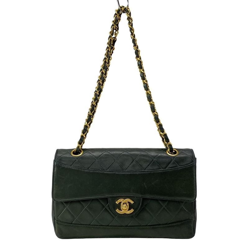 Chanel Shoulder Bag Matelasse Dark Green Chain Shoulder Gold Hardware Lambskin
