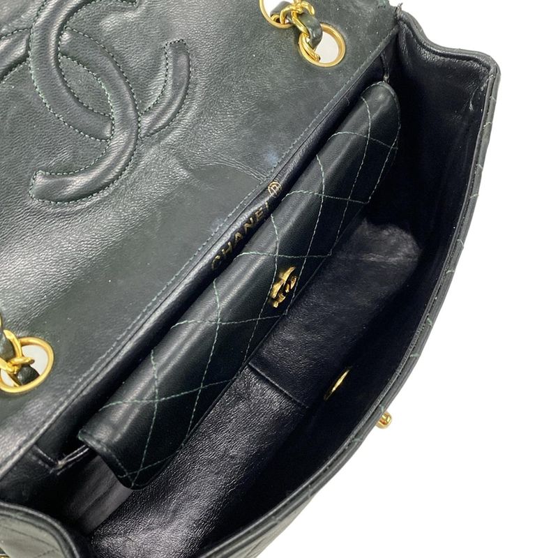 Chanel Shoulder Bag Matelasse Dark Green Chain Shoulder Gold Hardware Lambskin