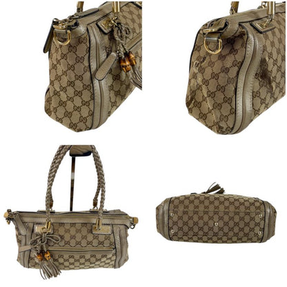 Gucci 2way Shoulder Bag with Tassel Charm Bella Bamboo Mini Tote Handbag Brown