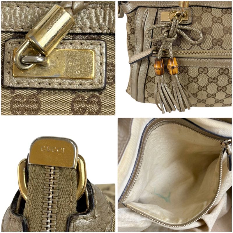 Gucci 2way Shoulder Bag with Tassel Charm Bella Bamboo Mini Tote Handbag Brown