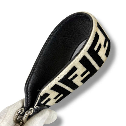 Fendi Strap You Mini Zucca Pattern Black White Velour Leather Shoulder Strap