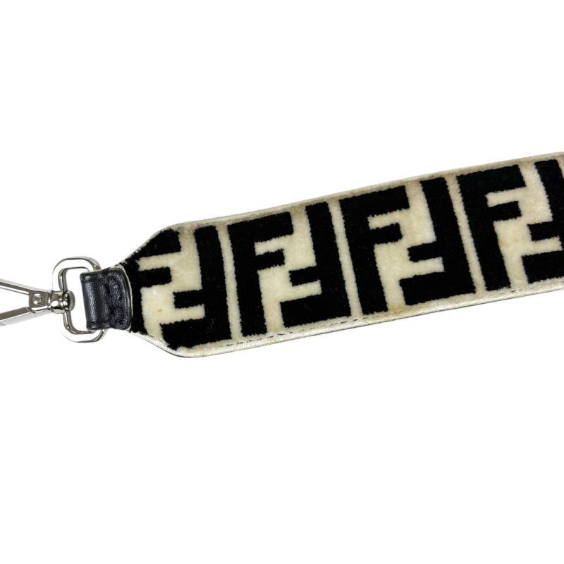 Fendi Strap You Mini Zucca Pattern Black White Velour Leather Shoulder Strap