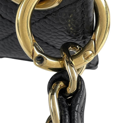 Chanel Coco Mark Chain Handbag Matelasse Tote Bag Caviar Skin Black Women