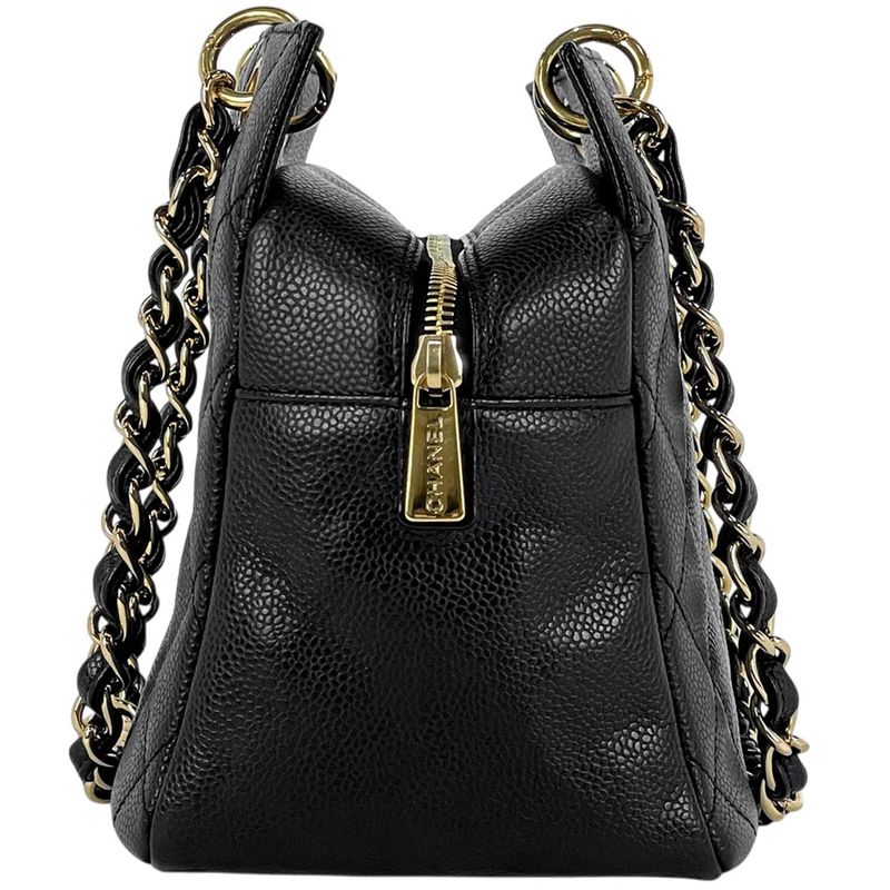 Chanel Coco Mark Chain Handbag Matelasse Tote Bag Caviar Skin Black Women