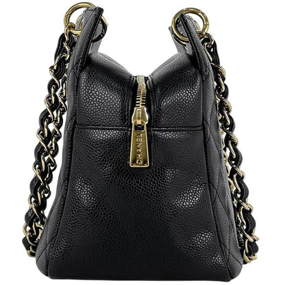 Chanel Coco Mark Chain Handbag Matelasse Tote Bag Caviar Skin Black Women