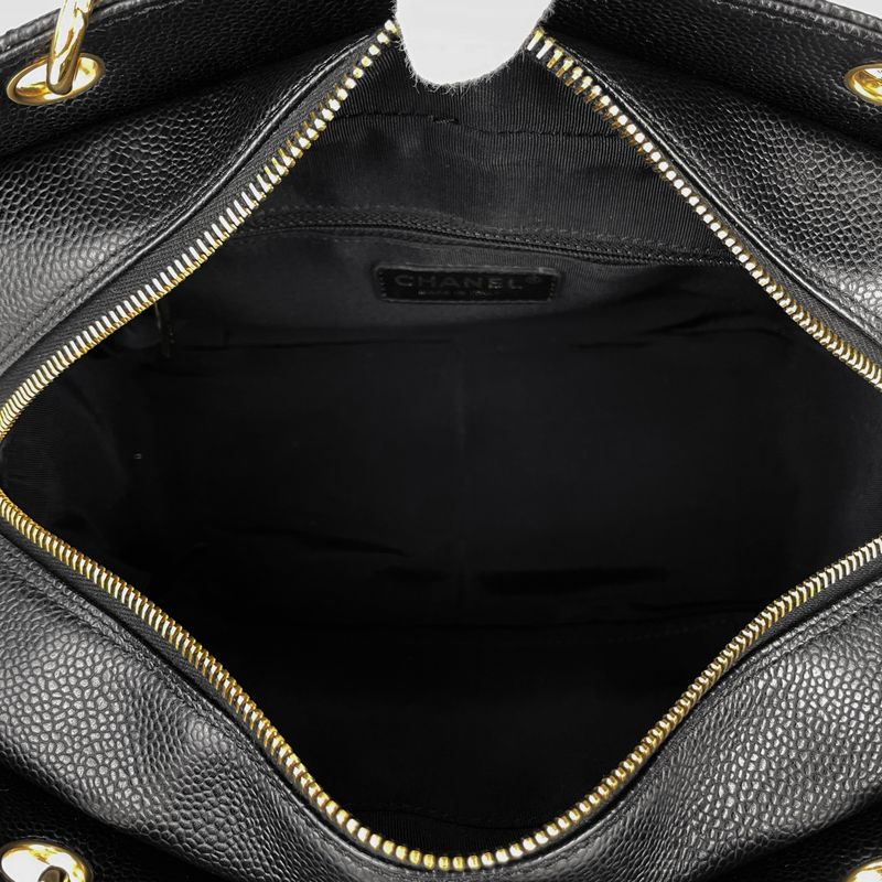 Chanel Coco Mark Chain Handbag Matelasse Tote Bag Caviar Skin Black Women