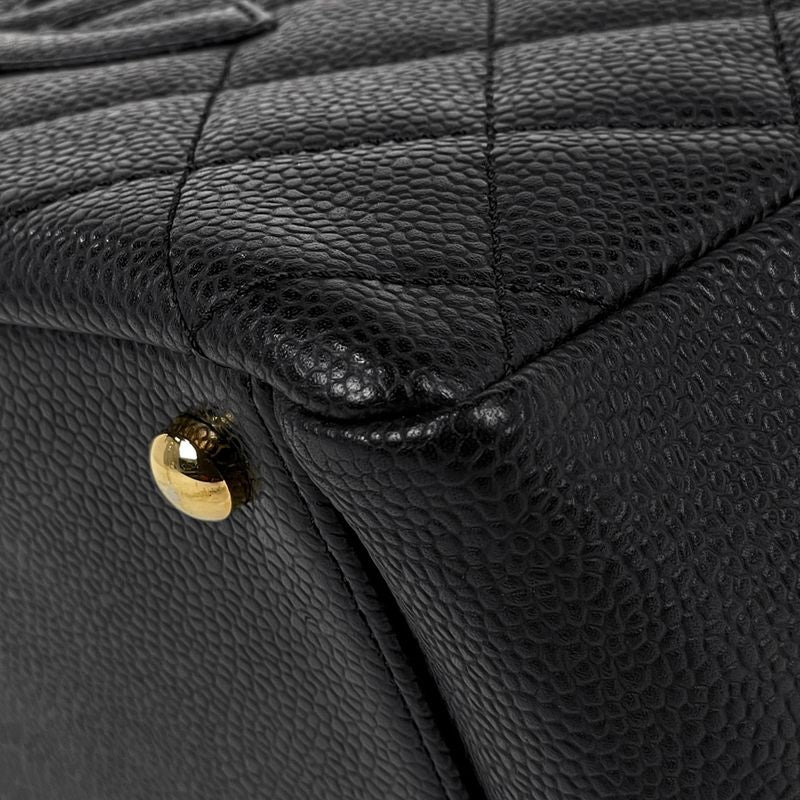 Chanel Coco Mark Chain Handbag Matelasse Tote Bag Caviar Skin Black Women
