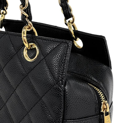 Chanel Coco Mark Chain Handbag Matelasse Tote Bag Caviar Skin Black Women