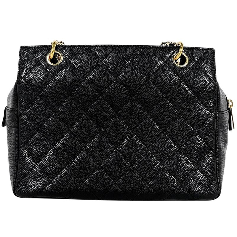 Chanel Coco Mark Chain Handbag Matelasse Tote Bag Caviar Skin Black Women