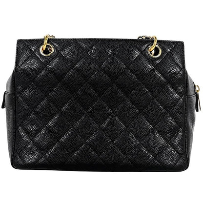 Chanel Coco Mark Chain Handbag Matelasse Tote Bag Caviar Skin Black Women