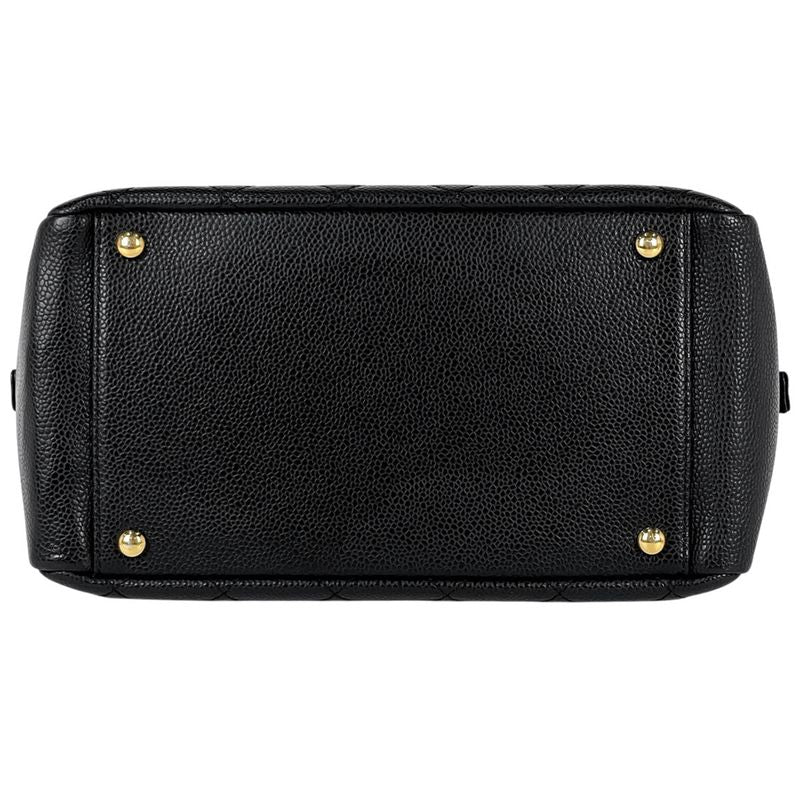 Chanel Coco Mark Chain Handbag Matelasse Tote Bag Caviar Skin Black Women