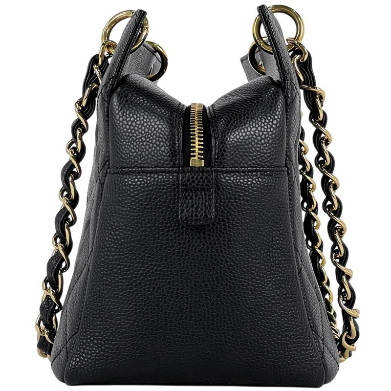 Chanel Coco Mark Chain Handbag Matelasse Tote Bag Caviar Skin Black Women