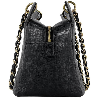 Chanel Coco Mark Chain Handbag Matelasse Tote Bag Caviar Skin Black Women