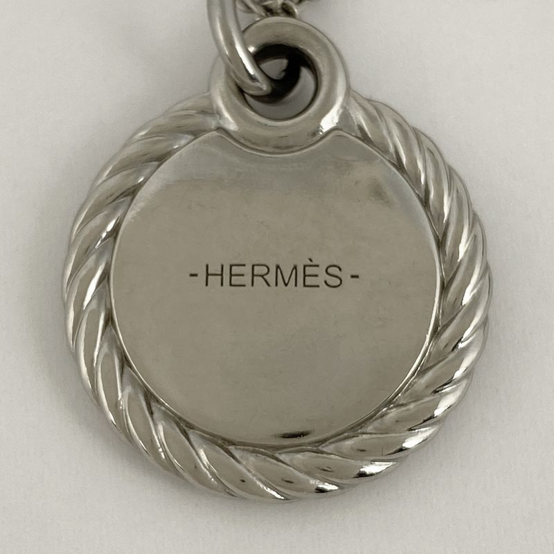 Hermes Cordage Rope Necklace Logo Round Shape Necklace Metal Silver Ladies