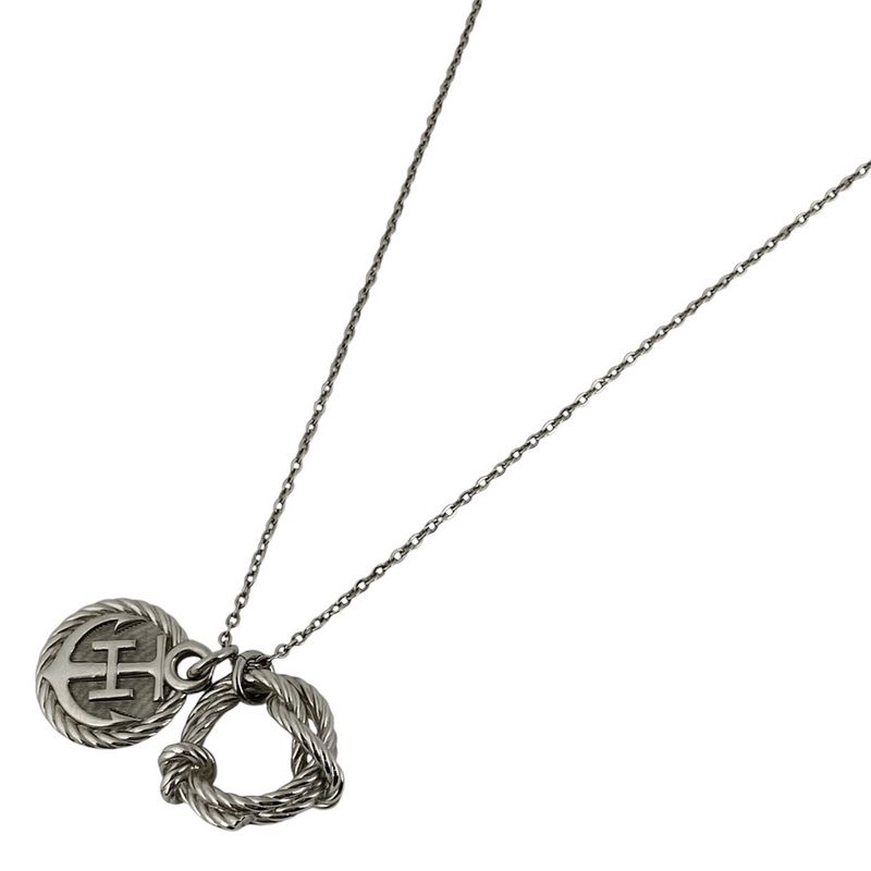 Hermes Cordage Rope Necklace Logo Round Shape Necklace Metal Silver Ladies