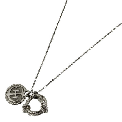 Hermes Cordage Rope Necklace Logo Round Shape Necklace Metal Silver Ladies