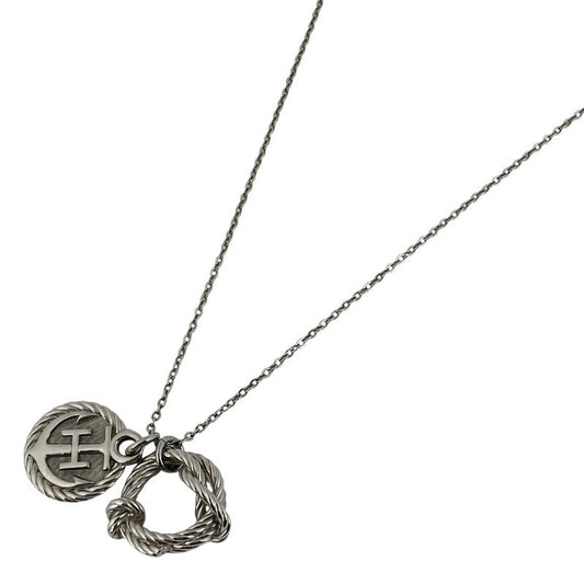 Hermes Cordage Rope Necklace Logo Round Shape Necklace Metal Silver Ladies