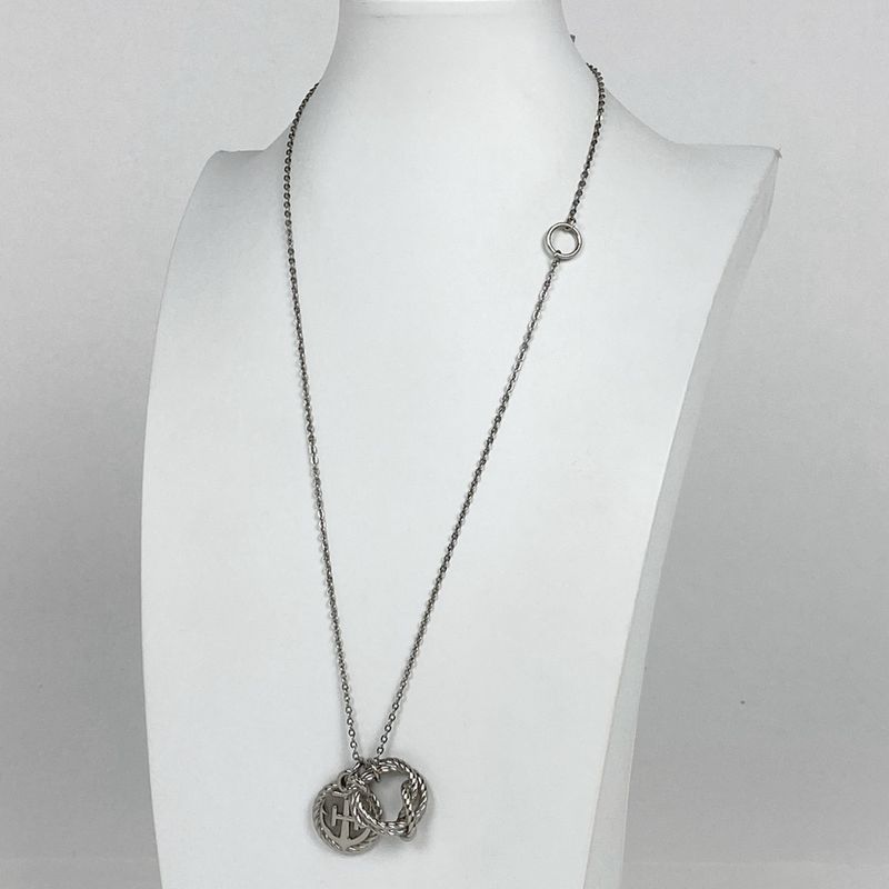 Hermes Cordage Rope Necklace Logo Round Shape Necklace Metal Silver Ladies