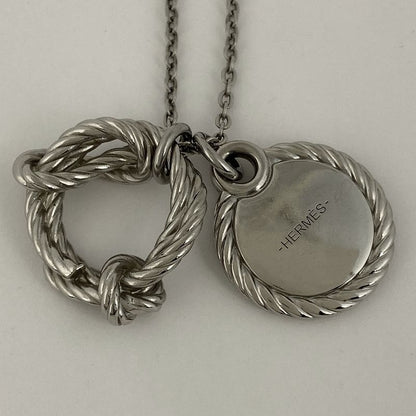 Hermes Cordage Rope Necklace Logo Round Shape Necklace Metal Silver Ladies