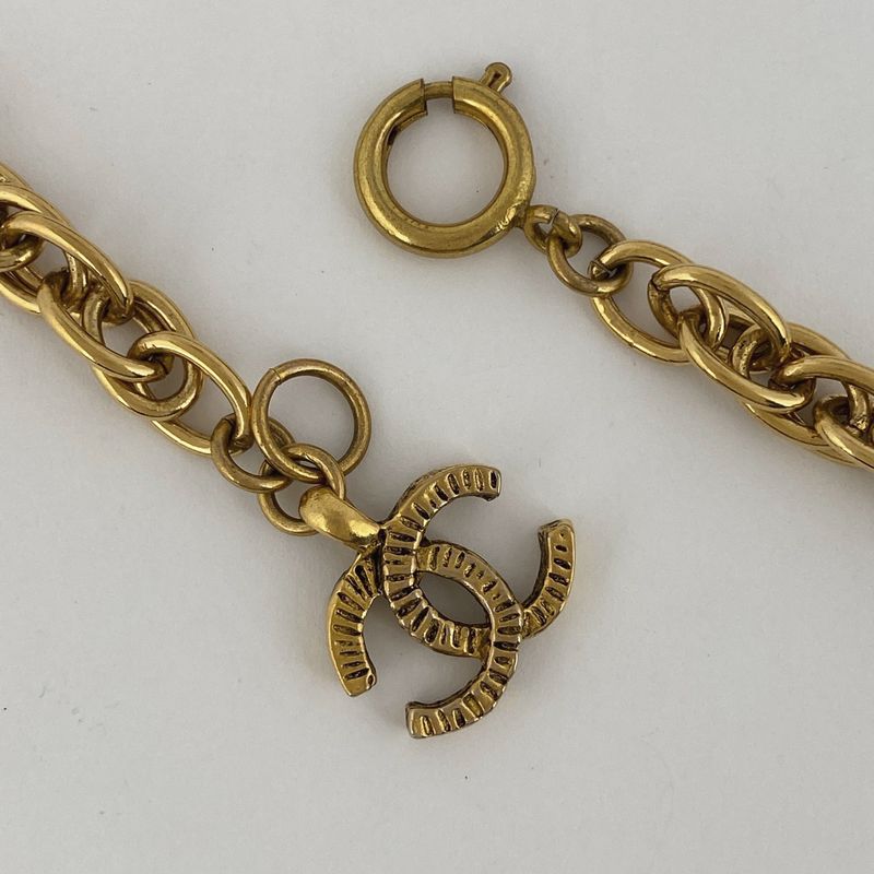 Chanel Coco Mark Chain Necklace Coin Necklace GP Gold Ladies