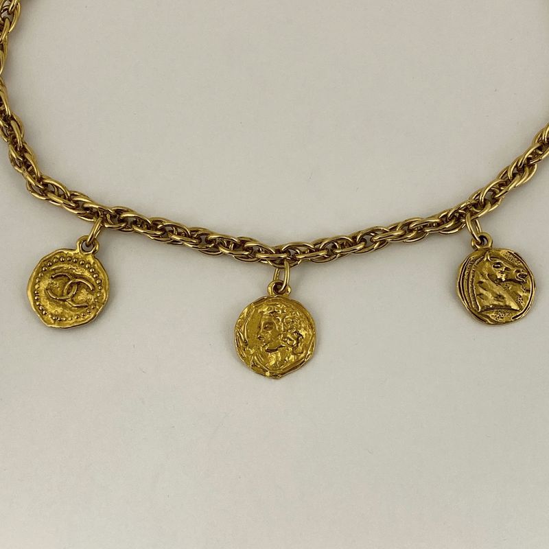 Chanel Coco Mark Chain Necklace Coin Necklace GP Gold Ladies