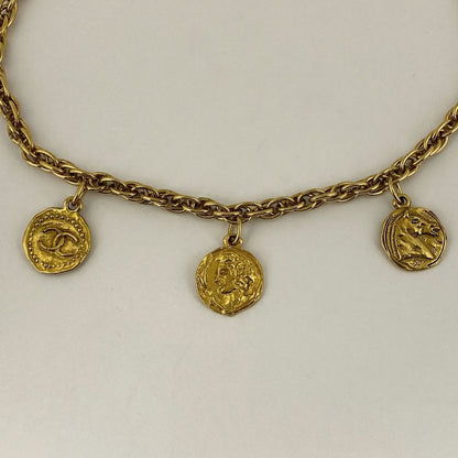 Chanel Coco Mark Chain Necklace Coin Necklace GP Gold Ladies