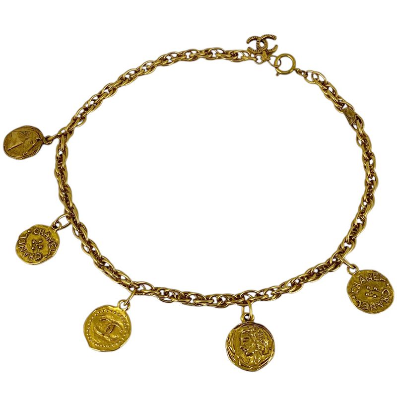Chanel Coco Mark Chain Necklace Coin Necklace GP Gold Ladies