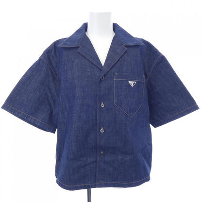 Prada Triangle Logo Selvedge Denim Shirt Gec068 S212 15C7 S/S Shirt