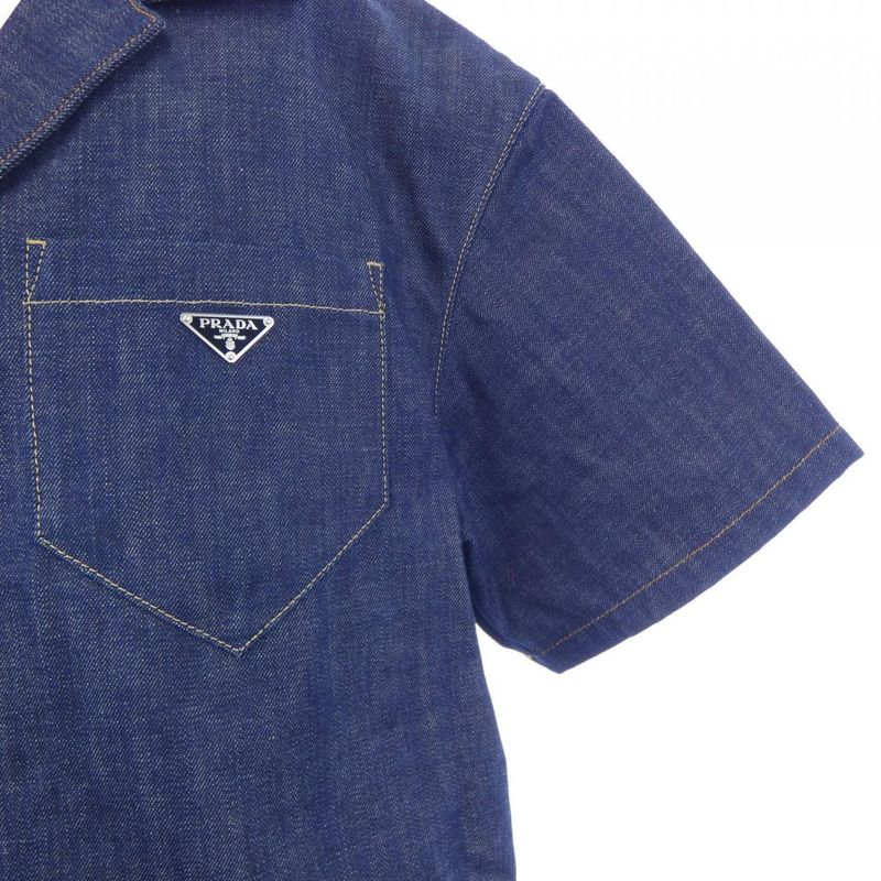 Prada Triangle Logo Selvedge Denim Shirt Gec068 S212 15C7 S/S Shirt