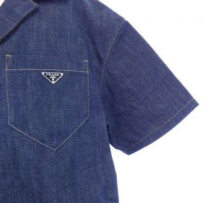 Prada Triangle Logo Selvedge Denim Shirt Gec068 S212 15C7 S/S Shirt